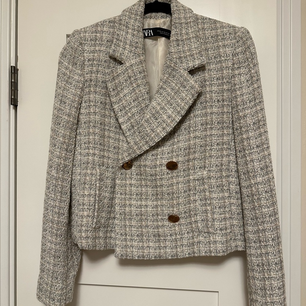 ZARA DOUBLE BREASTED TEXTURED WEAVE JACKET - XS
